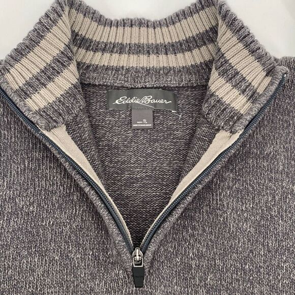Eddie Bauer 1/4 Zip Pullover Marled Cotton Sweater Grey Tall‎ Large - Picture 4 of 16
